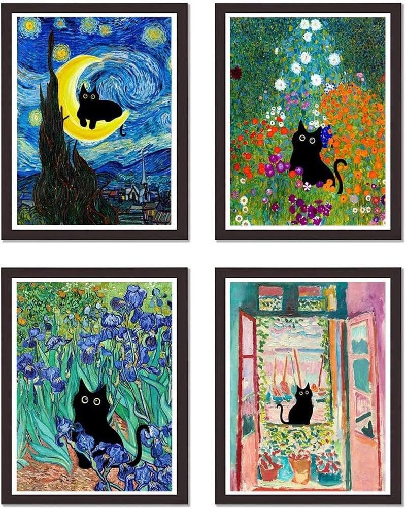Tiwabb 4 Pack Cat Starry Sky Flower Window Stamped Cross Stitch Kits - Embroidery Kits for Beginners Adults,11 CT Patterns Dimensions Counted Cross Stitch Kits Arts Craft Kits 12x16inch - Image 1